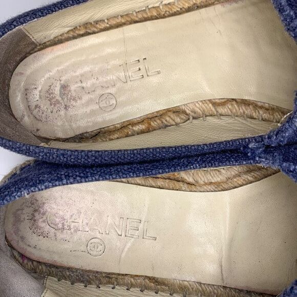 Chanel Denim CC Espadrille EU 37 US 6-6.5 Blue Jean Slip On Cap Toe Flat Slip On - Picture 3 of 11